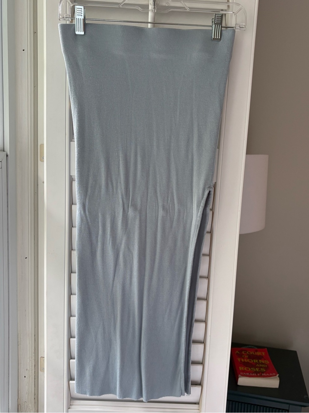 Cotton Citizen Light Blue Ribbed Midi Skirt with Side Slit